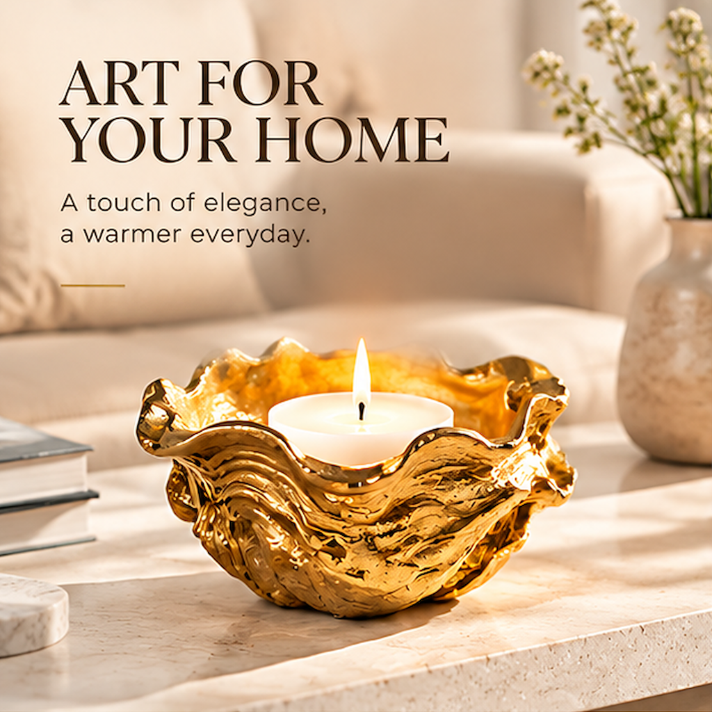 TOPBOLYEN Gold-Tone Ripple Resin Candle Holder