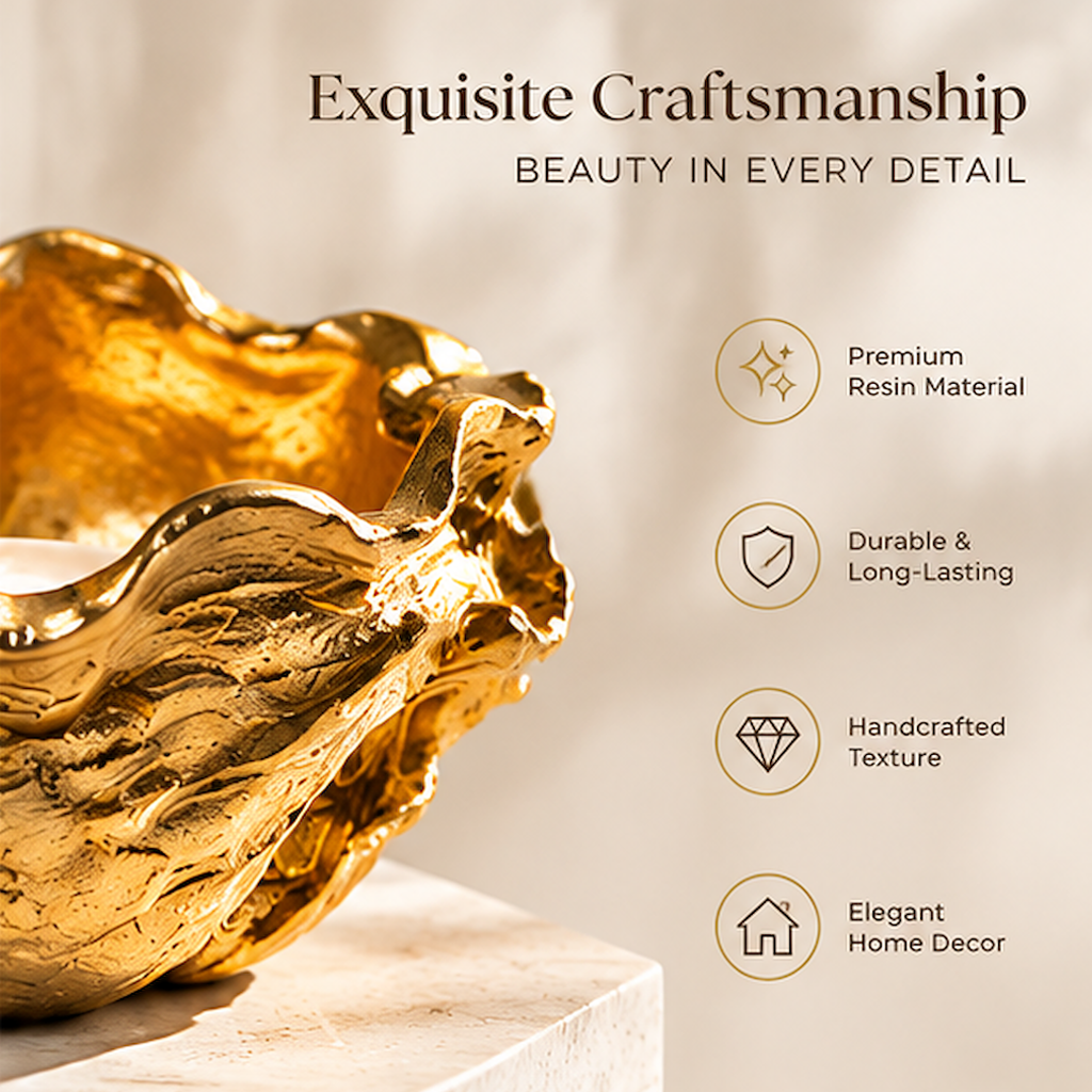 TOPBOLYEN Gold-Tone Ripple Resin Candle Holder