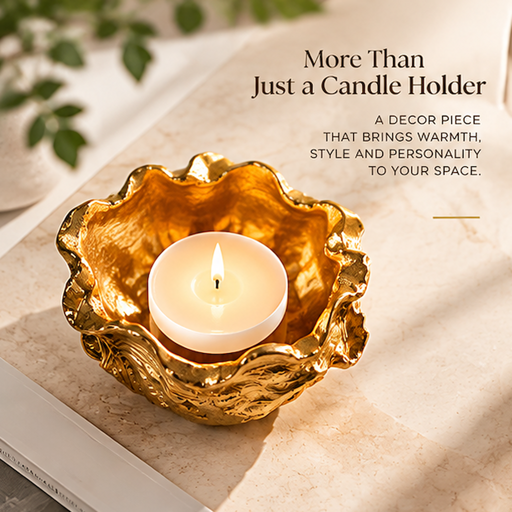 TOPBOLYEN Gold-Tone Ripple Resin Candle Holder