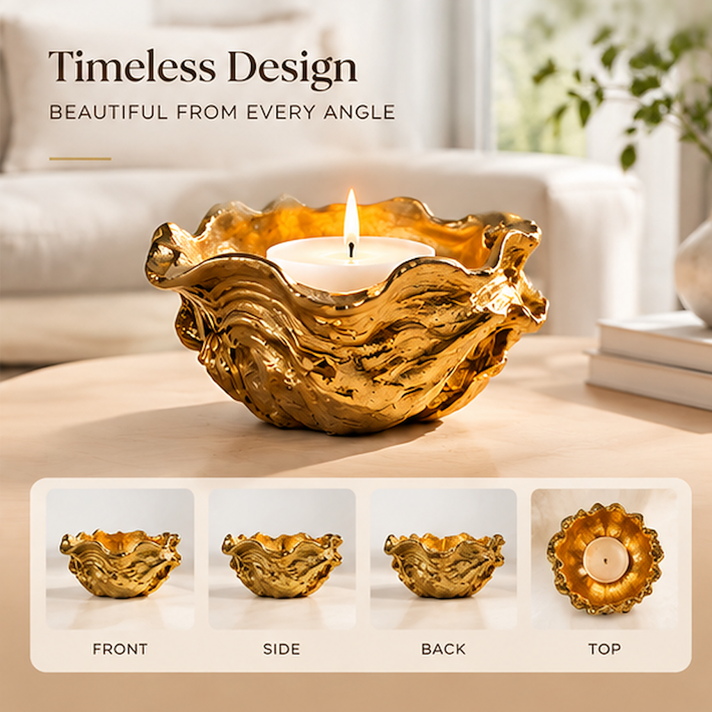 TOPBOLYEN Gold-Tone Ripple Resin Candle Holder
